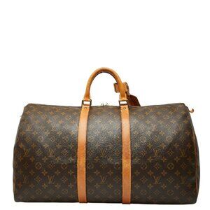 LOUIS VUITTON Authentic Brown Monogram Leather Keepall 55 Boston Bag